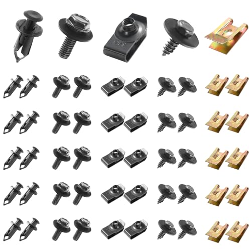 Uolor 100 Stück Auto-Schrauben und -bolzen, Auto-Clips, Kunststoff-Nietbefestigungen – Universal-U-Muttern, Motor-Unterabdeckung, Spritzschutz, Karosserieschrauben von Uolor