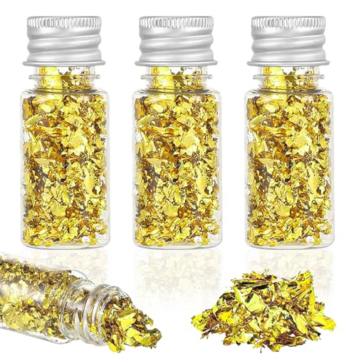 Uonekamo Tortendeko Essbar,Gold Folien Flocken Blattgold, Battgold Essbar,Goldfolie Zum Basteln,Lebensmittel Kuchen Backen Torten Dekorfolie Kunsthandwerk (3) von Uonekamo