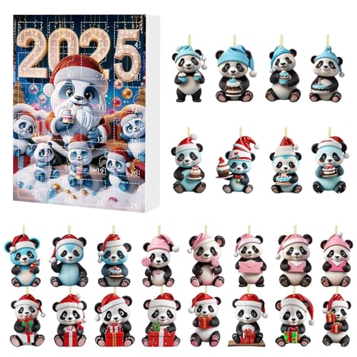 24 Tage Panda Adventskalender - 2D Acryl Weihnachtskalender Ornamente Panda Muster,Weihnachtsdeko Tier Deko Für Party Haustür Auto Rückspiegel Baum Balkon Fenster von Uonguon