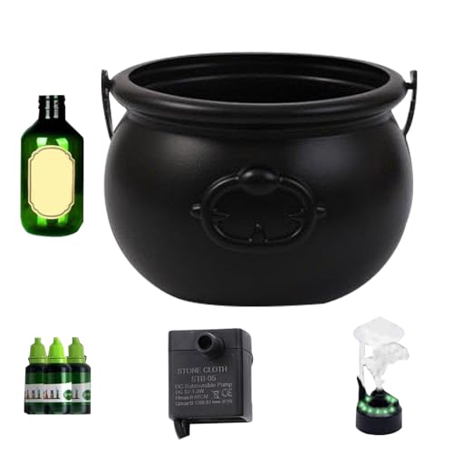 Halloween Cauldron - Bubbling Fog Effect Witch Pot for Spooky Ambience, Floating Potion Bottles with LED Mist Diffuser, Black Jar for Halloween and Outdoor Yard Decor Setup von Uonguon