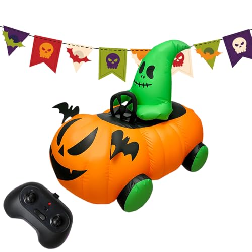 Halloween aufblasbare Dekorationen, Kürbisauto mit Auto -Blow -up -Hof, 31,5 x 23,62 x 37,8 Zoll Fernbedienung Fairy -Szenen -Requisiten, lustige Outdoor -Ornamente, perfekt für Veranstaltungen, Mädch von Uonguon