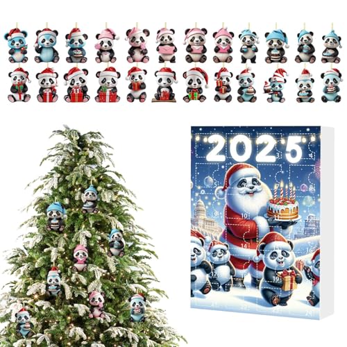 Panda Weihnachtsanhänger Adventskalender 24 Tage,2D Acryl Panda Schmuck Set Adventskalender | Aufhängbarer Tier Charm für Kinder Rucksack Fenster Balkon Auto Innenspiegel Vordertür Junge Mädchen von Uonguon