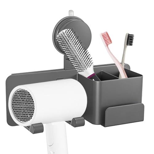 Uonguon Hair Dryer Holder, Sturdy Suction Wall Mount Blow Dryer Holder, Multifunctional Space Saving Bathroom Organizer Stand for Comb, Toothpaste and Perfume,8.66x3.35x3.23 inches von Uonguon