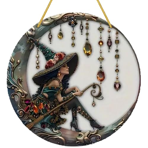 Uonguon Hexen-Wandkunst, Mondhexen-Dekoration, Hexentür-Ornament, Halloween-Baumschmuck, 2D-Hexen-Dekorationen, skurrile Hexen-Dekoration, bezaubernde Wandkunst für einzigartige Halloween-Ornamente von Uonguon