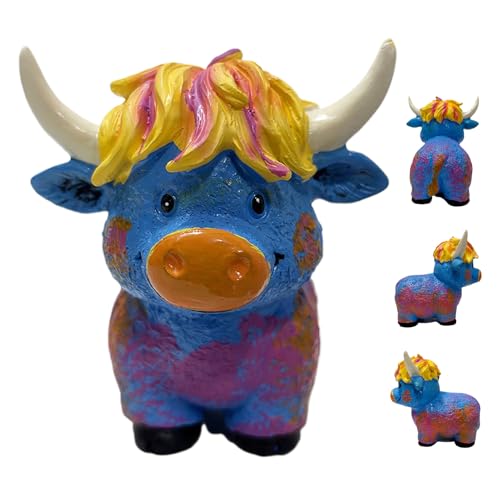 Uonguon Hochlandkuh-Figur, handgefertigt, Yak-Skulptur, Ornament, 10 x 8 cm, robuste, rustikale -Dekoration für Küche, Arbeitszimmer, Wohnzimmer, Schreibtisch, Bücherregal und Tischdisplay von Uonguon