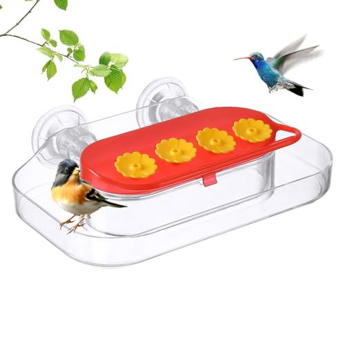 Window Hummingbird Feeder, Strong Suction Bird Feeder, 7.87x4.8x1.97 Inches 4-Feeding Ports, Easy Clean Refill, Feeding Tray for Birds Watching and Outdoor Garden Viewing von Uonguon