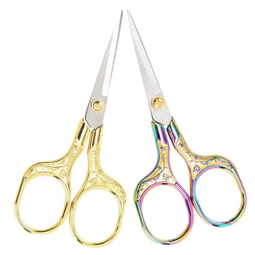 2 Stück Vintage Nähschere Retro Scheren für Handarbeiten Bastelprojekte und Stickerei mit Floralen Mustern Goldfarbig von Uonlytech