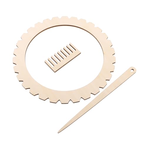Uonlytech 1 Satz Flechtenplattenwerkzeuge Stich Webstuhl Handwerk Erwachsene Handwebstühle Handgestrickte Werkzeuge Handstrickbrett hölzerne Webstühle Gobelin-Webkamm Holz Beige von Uonlytech