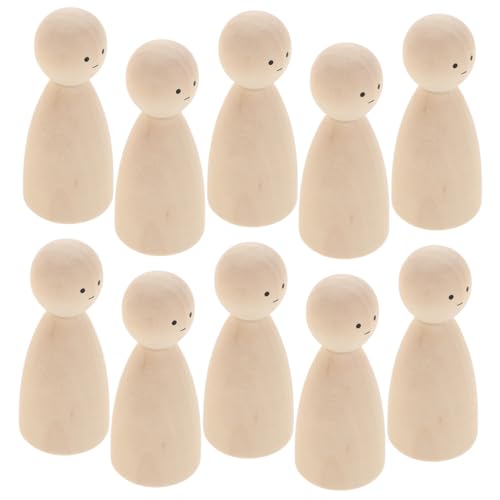 Uonlytech 10 Stück Teiliges Unbemalte Holzfiguren Natürliche Holz peg dolls für DIY Kreativität Bemalbare Puppen mit Augen mund aufdruck Kreative Holzdeko für Mädchen und Familien von Uonlytech