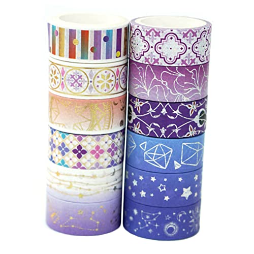 Uonlytech 12 Rollen Washi Tape Set Lila Gold Silber Design für Diy Notizbücher Scrapbooking und Dekoration Leicht Abziehbar und Rückstandsfrei Entfernbar von Uonlytech