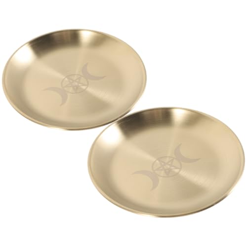 Uonlytech 2st Teller Mit Zeremoniengericht Anbieten Kerzenhalter Wicca Zauber Altarschale Altarbedarf Keltische Altarfliese Wünschelrutenbrett Pentagramm-altarhalter Eisen Metall von Uonlytech