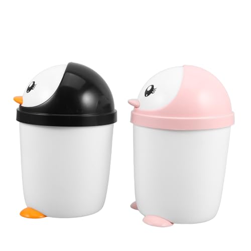 Uonlytech 2 Stück Desktop Mülleimer Kleiner Mülleimer Pinguin Mülleimer Mülleimer Mit Deckel Mini Mülleimer Staubeimer Organizer Desktop Mülleimer Mini Mülleimer Schreibtisch von Uonlytech