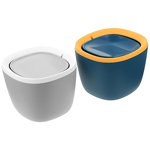 Uonlytech 2 Stück Mini Desktop Mülleimer Leicht mit Schwingdeckel Platzsparend Abfallbehälter für Büro Bad Schlafzimmer für Müll und Kleinteile Dunkelblau von Uonlytech