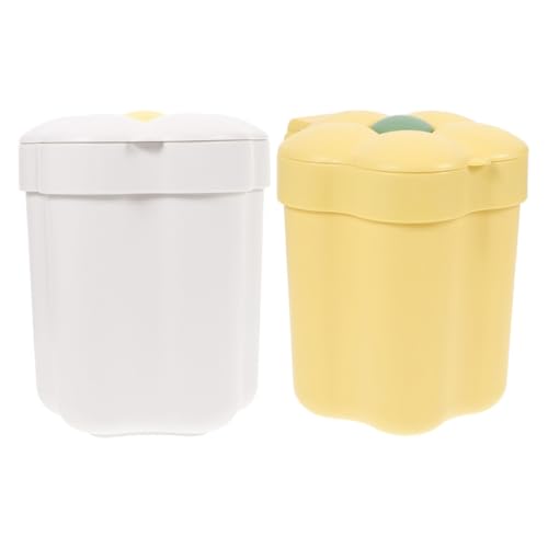 Uonlytech 2 Stück Mini Desktop Mülleimer mit Deckel Kleiner Multifunktionaler Tischabfalleimer für Büro und Zuhause Leichter Kompakter Waste Bucket in Weiß und Gelb Praktischer Organizer von Uonlytech