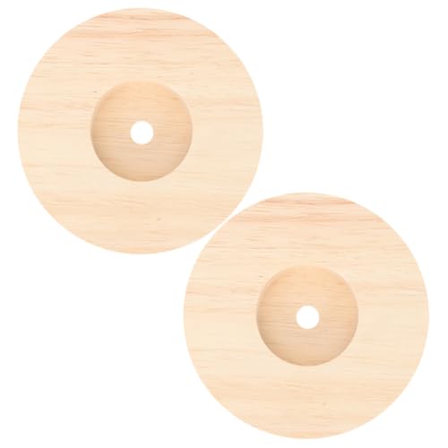 Uonlytech 2 Stück Natürlicher Holz Lampensockel Runder Tischlampenständer aus Massivem Gummibaumholz mit Kabeldurchführung Stabile Tischlampe Basis für Wohnzimmer Schlafzimmer DIY von Uonlytech