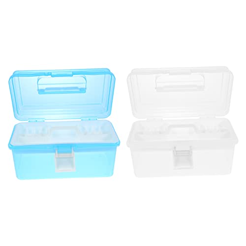 Uonlytech 2 Stück Teiliges Aufbewahrungsbox für Manikürewerkzeuge Langlebige Kunststoff Organizer mit Fächern für Kosmetik und Reisebedarf Weiß und Blau von Uonlytech