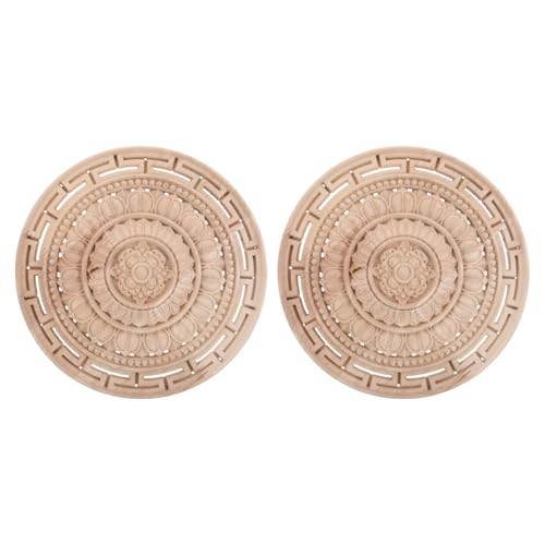 Uonlytech 2 dekorative Holzapplikationen – DIY-Möbelschnitzerei-Onlays für Schranktüren und Kleiderschränke – unbemalte Holzaufkleber mit Blumenmuster für Wanddekoration, Heimwerkerbedarf von Uonlytech