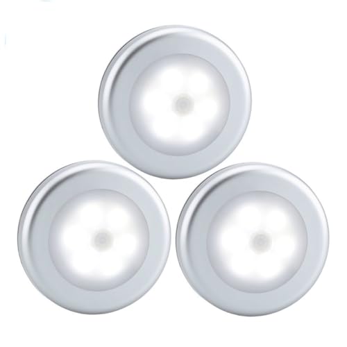 Uonlytech 3 Stück LED Nachtlichter mit Bewegungsmelder Batteriebetriebene Weiße Wandleuchten Automatisches EIN Ausschalten Sensorreichweite Einfache Montage mit Magnet und Klebesticker Std von Uonlytech