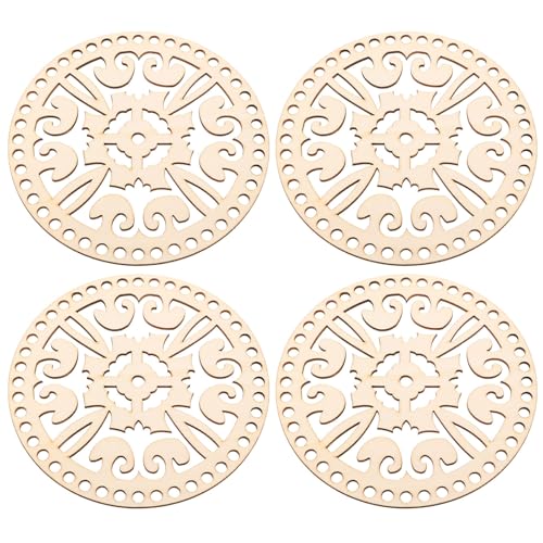Uonlytech 4 Stück Häkelboden aus Holz – Korbboden für Bastelarbeiten, Stricktaschen, Geldbörsenherstellung – unbehandelte Holzgrundplatte für Leere Häkelparty-Dekorationen von Uonlytech