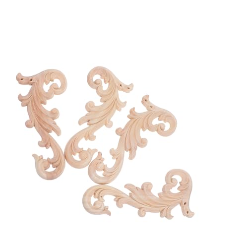 Uonlytech 4 Stück Unlackierte Holzapplikationen Geschnitzte Blumige Holzornamente für Möbel Vielseitig für Schränke Türen Wände DIY Holzverzierung Robuste Holzverzierungen von Uonlytech