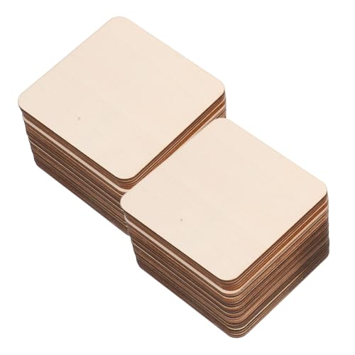 Uonlytech 50 Stück Holz Quadrate Unbehandelte Holzscheiben für Gravur Malerei DIY Bastelprojekte Naturholz mit Glatter Oberfläche für Heimdekoration und Kreative Kunst von Uonlytech