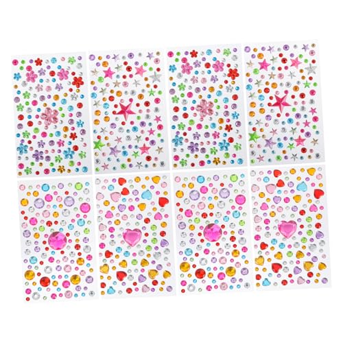 Uonlytech 8 Blatt Selbstklebende Acryl Strasssteine für DIY Bastelsticker mit Wasserfesten Hitzebeständigen Schmucksteinen in Stern Herz und Rundformen für Scrapbooking und Journal von Uonlytech