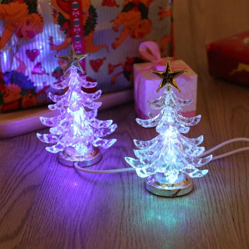 Uonlytech Acryl weihnachtsbaum nachtlicht usb bunt leuchtende desktop lampe led nachtlicht weihnachtsdekoration für baby zimmer schlafzimmer home party 2 stücke (goldene silber) von Uonlytech