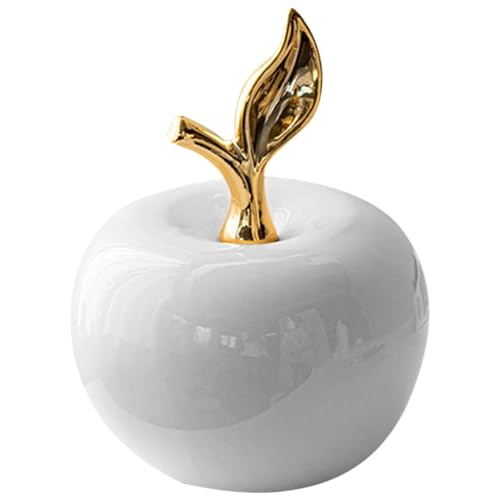 Uonlytech Apfel Figur aus Keramik Kleine Apfel Statue Skulptur Äpfel Dekofigur Obstfigur Briefbeschwerer Taschenstein Heilung Weihnachtsdeko Hochzeitdeko Tischdeko Heimdeko Weiß von Uonlytech