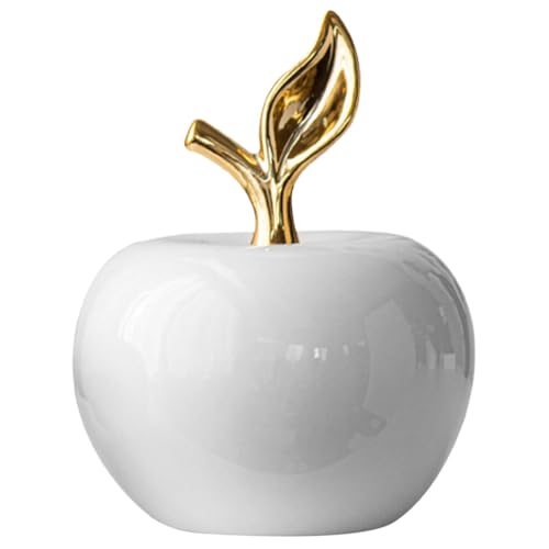Uonlytech Apfel Figur aus Keramik Kleine Apfel Statue Skulptur Äpfel Dekofigur Obstfigur Briefbeschwerer Taschenstein Heilung Weihnachtsdeko Hochzeitdeko Tischdeko Heimdeko Weiß von Uonlytech