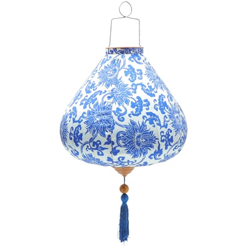 Uonlytech Chinesische Seidenlaterne Blaue Und Weiße Porzellan-Laternenlampe Vietnamesische Hängelaternen Hoian-Lampe Vietnam-Lampenschirm Floraler Frühling Festliche Laternen Lichter 30 5 von Uonlytech