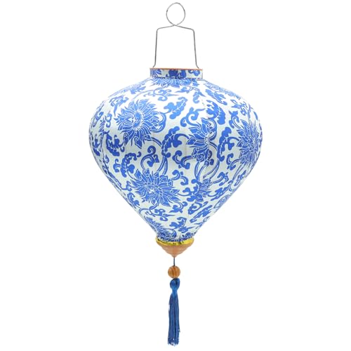 Uonlytech Chinesische Seidenlaterne Blaue Und Weiße Porzellan-Laternenlampe Vietnamesische Hängelaternen Hoian-Lampe Vietnam-Lampenschirm Floraler Frühling Festliche Laternen Lichter 30 5 von Uonlytech