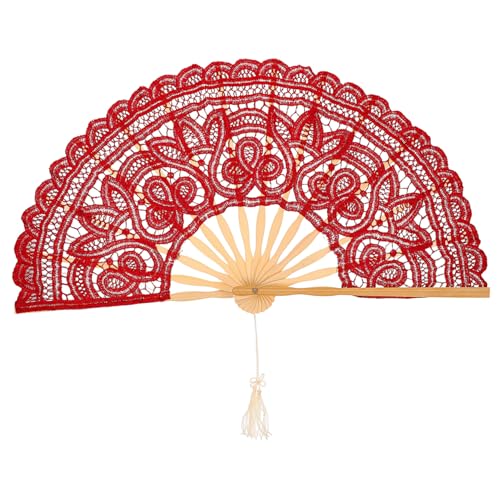 Uonlytech Eleganter Faltbarer Handfächer mit Spitzenstickerei Retro Design Leicht und Robust als Braut Accessoire und Hochzeit Dekoration Praktisches Tanz und Foto Requisit für Festliche von Uonlytech