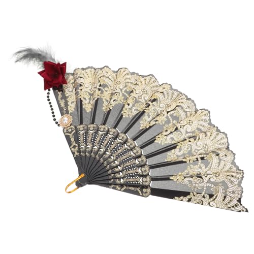 Uonlytech Fan-Foto-Requisite Hand gehalten Stoff Fans elegant für Partydekorationen Handfächer im Vintage-Stil Faltfächer im Palaststil handklappbare Ventilatoren Plastik von Uonlytech