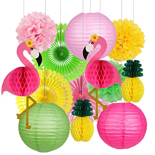 Uonlytech Partyzubehör Flamingo Papierlaterne Hawaii Waben Papierlaterne Blumen H?ngen Papierlaternen Flamingo Party Liefert für Valentinstag Ostern 13Pcs Hawaiianisches Partyzubehör von Uonlytech