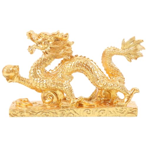 Uonlytech Goldene Drachen Figur Tierkreiszeichen Chinesische Drachen Statue Skulptur Sternzeichen Drachen Dekofigur Tierfigur Feng Shui Vermögen Reichtum Glücksbringer Harz Ornament von Uonlytech