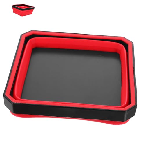 Uonlytech Magnetisches Faltbares Kleinteile tablett aus Silikon Kompakte Rote Magnetische Schüssel für Schrauben Muttern und Werkzeug Platzsparender Tragbarer Organizer für Werkstatt und von Uonlytech