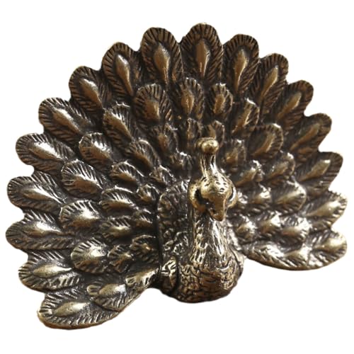 Uonlytech Bürodekoration Messing-Pfau-Statue Tee-Haustier Antike Pfau-Figur Kleines Pfau-Ornament Mikro-Landschaftsornament Chinesisches Dekor von Uonlytech