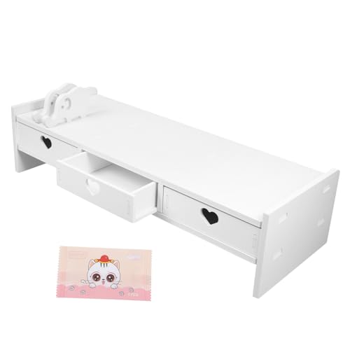 Uonlytech Computer Monitorständer mit Stauraum Ergonomische Schreibtisch Erhöhung für Laptop und Monitor Metall Organizer mit Schubladen Höhenverstellbar für Büro und von Uonlytech