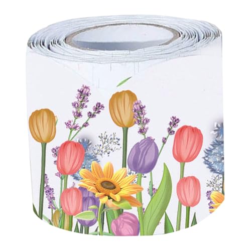 Uonlytech Pinnwandbesatz mit Frühlings-Tulpenblumen für Klassenzimmerdekorationen, gewellte Blumenrandaufkleber für Whiteboard, Korktafel und Kreidetafel von Uonlytech
