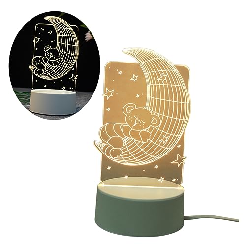 Uonlytech Schlafzimmer Nachtlampe usb tischleuchte kinderzimmer lampen wohnzimmerlicht living room light schlafzimmerlampe dekorative Tischlampe 3D-LED-Licht Mondbär Nachttischlampe von Uonlytech