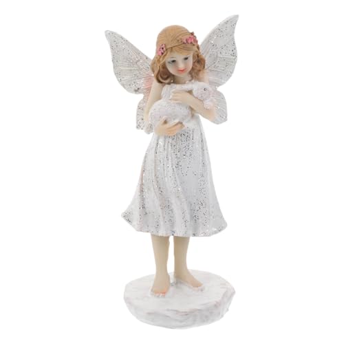 Uonlytech Weihnachtliche Gartenfigur Engel Resin mit Kaninchen Dekorative Märchenstatue für Außenbereich Grabmal Terrasse Rasen und Weggestaltung von Uonlytech