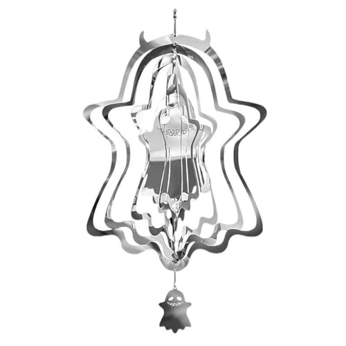 Uooduby 1 Stück Halloween-Dekorationen, Skulpturendekorationen, 3D-Edelstahl-Hängespinner, Windbetriebene Kinetische Ornamente von Uooduby