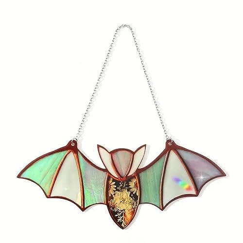 Uooduby 1 Stück Halloween-Fledermaus-Buntglas-Sonnenfänger, Dekoration, Geister, Festival, Bunt, C Uooduby 1 Stück Halloween-Fledermaus-Buntglas-Sonnenfänger, Dekoration, Geister, Festival, Bunt, C von Uooduby