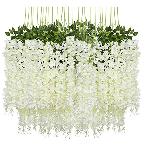 Uooduby 12 Paket (43,2 Ft) KüNstliche Glyzinien Rebe GefäLschte Glyzinien HäNgende Girlande Seide Lange HäNgende Bush Blumen String Haus Party Hochzeit () von Uooduby