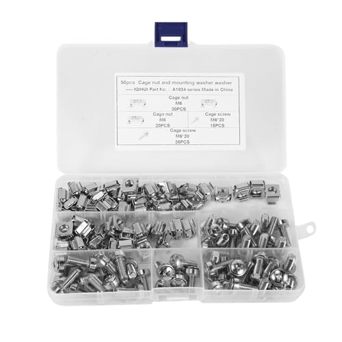 Uooduby 150 Sätze M6 Vierkant Loch Hardware Käfig Muttern & Befestigung Schrauben Unterlegscheiben für Server Rack und GehäUse (M6 X 20 mm) (Schraube + Unterlegscheibe + Käfig Mutter) von Uooduby