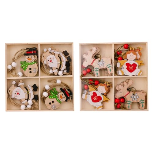 Uooduby 2Set -Elch-Weihnachtsmann-Schneemann-Ornamente, Weihnachtliche Hängende Holzornamente, Passend für Den Weihnachtsbaum von Uooduby