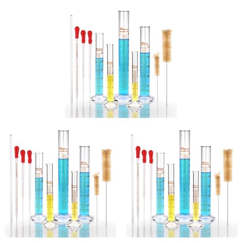 Uooduby 3X Glas Mess Zylinder Set, Premium Borosilikat Zylinder Kit mit 9 Pipetten + 6 Bürsten + 3 RüHr Stab Uooduby 3X Glas Mess Zylinder Set, Premium Borosilikat Zylinder Kit mit 9 Pipetten + 6 Bürsten + 3 RüHr Stab von Uooduby