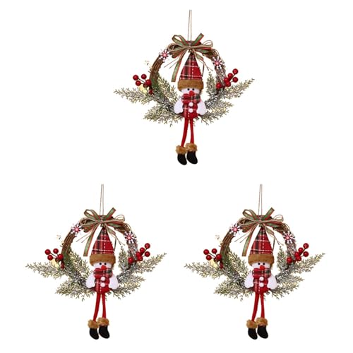 Uooduby 3X Künstlicher Kranz zum Weihnachten für die Haustür Wand Bauernhaus Haus Dekoration, Schneemann (Klein) von Uooduby
