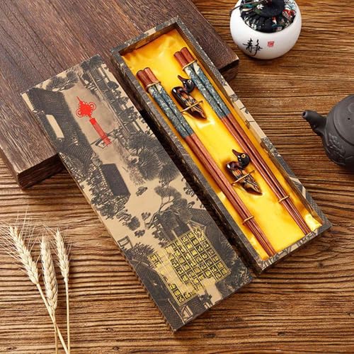 Uooduby 4 Paar EssstäBchen Wiederverwendbare Chinesische EssstäBchen mit Halter, Traditionelles Chinesisches Stilvolles Geschenk,B von Uooduby