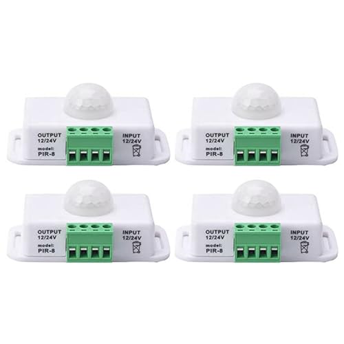 Uooduby 4X PIR Infrarot Bewegung Sensor Detektor, DC 12V-24V Streifen Licht Bewegung Sensor Schalter, für Schrank Schrank Treppen Küche von Uooduby